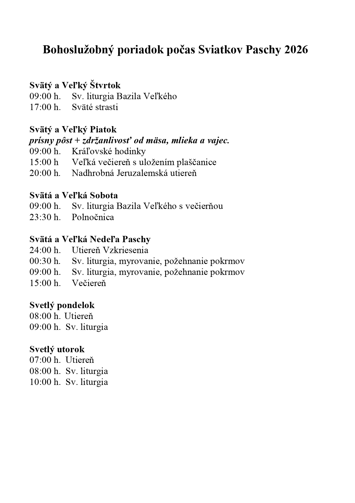 Bohosluobn poriadok poas Sviatkov Paschy 2026 page 0001